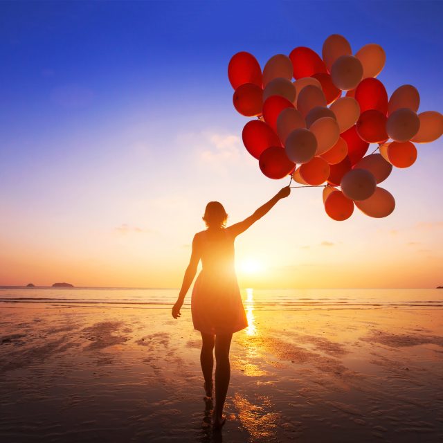 Inspiration,,Joy,And,Happiness,Concept,,Silhouette,Of,Woman,With,Many